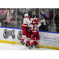 Allen Americans mob Colby McAuley after his game-winning goal