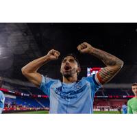New York City FC celebrates a win over the New York Red Bulls
