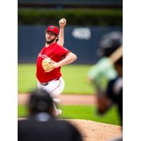 Justin Slaten pitching for the Worcester Red Sox