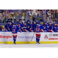 Kitchener Rangers exchange congratulations along the bench
