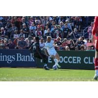 Logan Dorsey of Rhode Island FC with possession vs. Portland Hearts of Pine