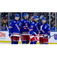Kitchener Rangers gather following a goal against the Chicoutimi Saguenéens