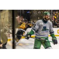 Florida Everblades' Cole Moberg and Wheeling Nailers' Matthew Quercia on game night