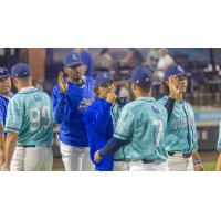 Lake Country DockHounds exchange high fives after a win
