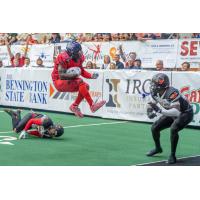 Salina Liberty wide receiver Duke Williams eyes the endzone against the Sioux City Bandits