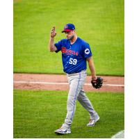 Buffalo Bisons pitcher Max Scherzer acknowledges the crowd at Polar Park