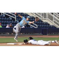Montgomery Biscuits shortstop Brayden Taylor fields a throw