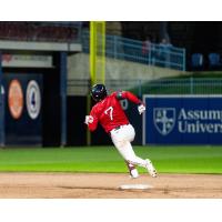 Mikey Romero of the Worcester Red Sox on the base paths