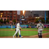 Tulsa Drillers infielder Jake Gelof touches home plate