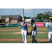 Montgomery Biscuits pitcher Andrew Lindsey and catcher Daniel Vellojin
