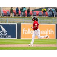 Nathan Hickey of the Worcester Red Sox rounds the bases