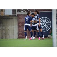 Chattanooga FC's Tate Robertson, Damien Barker John, and Ameziane Sid Mohand