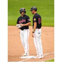 Jason Delay on base for the Worcester Red Sox