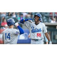 Josue De Paula of the Tulsa Drillers celebrates