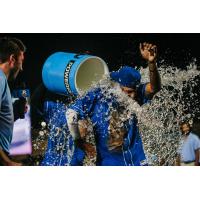 Jheremy Vargas gets a Gatorade shower from Biloxi Shuckers teammates