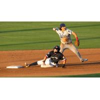 Jake Gelof of the Tulsa Drillers prepares to complete a double play