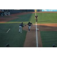 Jadher Areinamo of the Montgomery Biscuits heads home