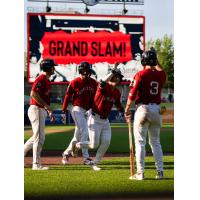 Tyler McDonough (second from right) of the Worcester Red Sox