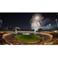 Fireworks over the Oakland Coliseum, home of the Oakland Roots