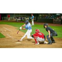 Tri-City Dust Devils (as the Rooster Tails) outfielder Aaron Graeber at bat