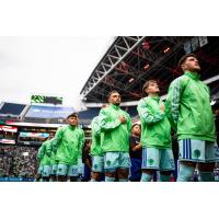 Sounders FC line up for the National Anthem