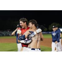 Charleston RiverDogs celebrate Ryan Cermak's winning hit