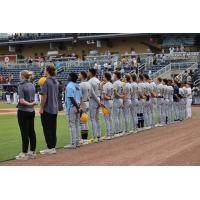 Montgomery Biscuits stand for the National Anthem
