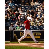 Nate Eaton of the Worcester Red Sox homers