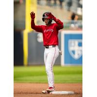 Kristian Campbell of the Worcester Red Sox on base