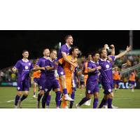 Louisville City FC celebrates in a USL Cup win over Tampa Bay