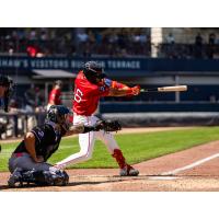 Franklin Arias of the Worcester Red Sox at bat