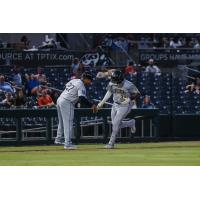 Montgomery Biscuits' Esteban Gonzalez congratulates Jack Hartman