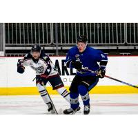 Tri-City Americans' Carter Kingerski versus Wenatchee Wild's Tate Hardacre