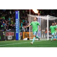 Sounders FC midfielder Albert Rusnák reacts after his goal