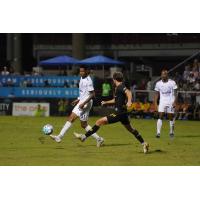 Rhode Island FC defender Frank Nodarse with possession vs. the Charleston Battery