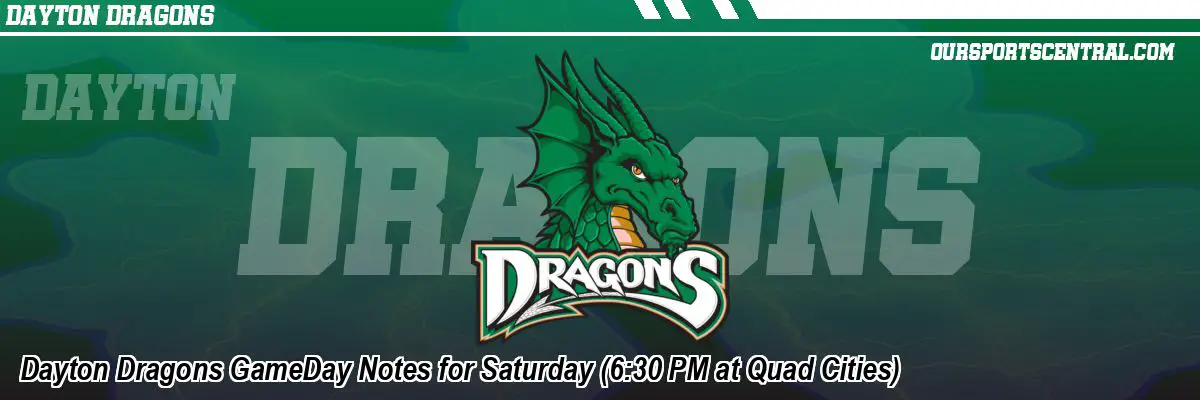 Dayton Dragons GameDay Notes for Saturday (6:30 PM at Quad Cities)