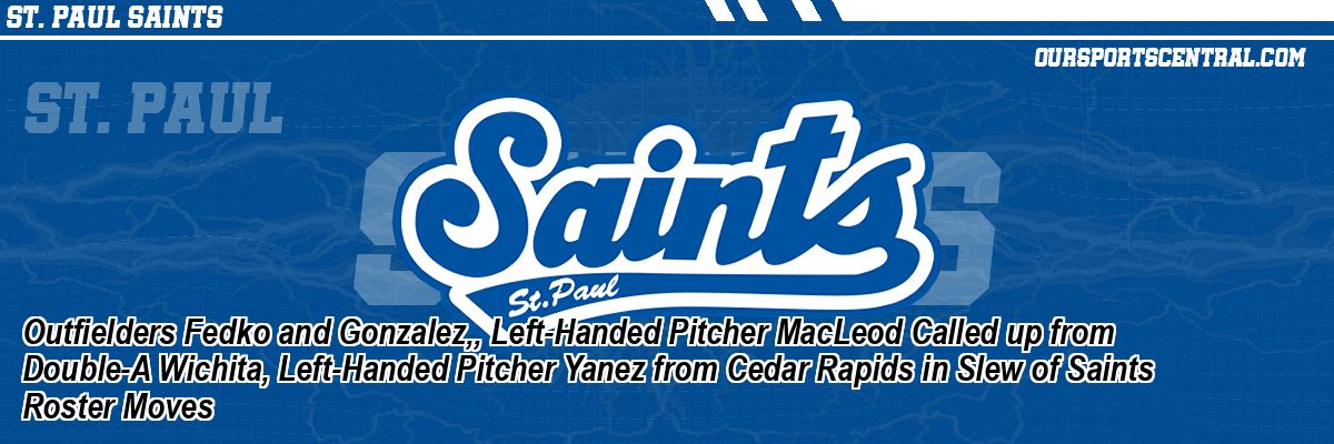 Outfielders Fedko and Gonzalez,, Left-Handed Pitcher MacLeod Called up from Double-A Wichita, Left-Handed Pitcher Yanez from Cedar Rapids in Slew of Saints Roster Moves