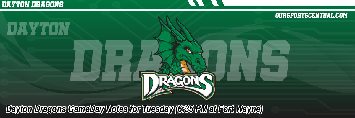 Dayton Dragons GameDay Notes for Tuesday (6:35 PM at Fort Wayne)