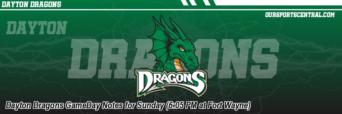 Dayton Dragons GameDay Notes for Sunday (6:05 PM at Fort Wayne)
