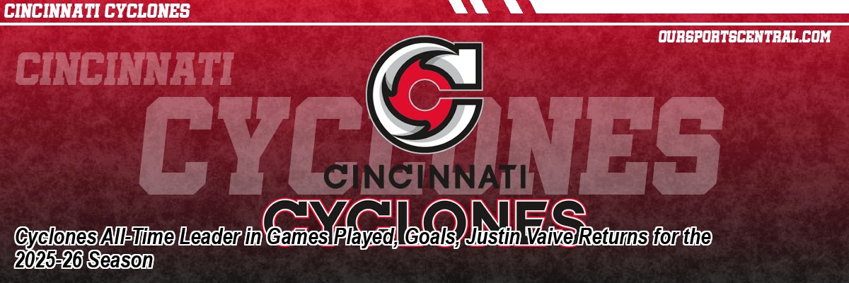 Cyclones All-Time Leader in Games Played, Goals, Justin Vaive Returns for the 2025-26 Season