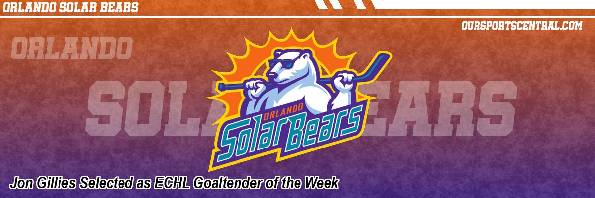 Jon Gillies Selected as ECHL Goaltender of the Week