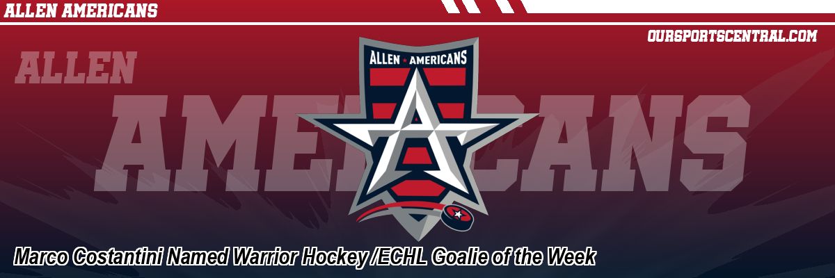 Marco Costantini Named Warrior Hockey /ECHL Goalie of the Week