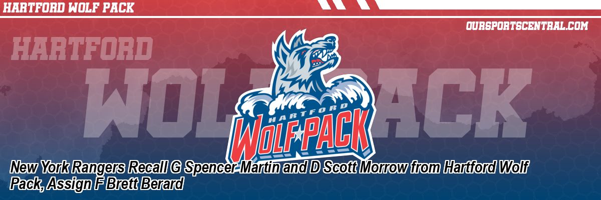 New York Rangers Recall G Spencer Martin and D Scott Morrow from Hartford Wolf Pack, Assign F Brett Berard