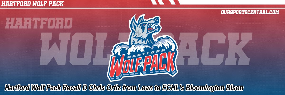 Hartford Wolf Pack Recall D Chris Ortiz from Loan to ECHL's Bloomington Bison