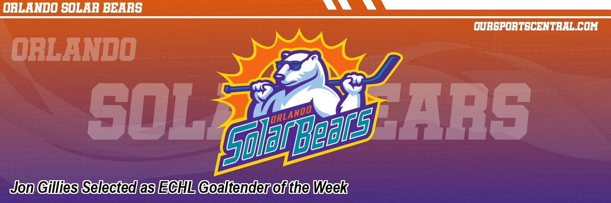 Jon Gillies Selected as ECHL Goaltender of the Week