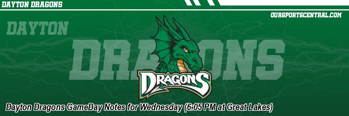 Dayton Dragons GameDay Notes for Wednesday (6:05 PM at Great Lakes)