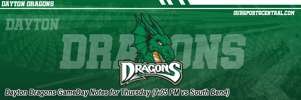 Dayton Dragons GameDay Notes for Thursday (7:05 PM vs South Bend)
