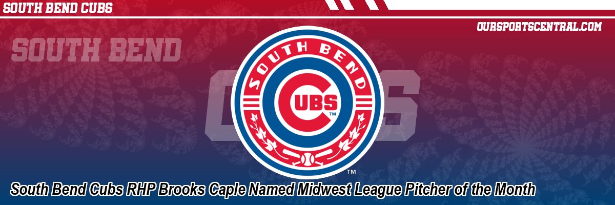 South Bend Cubs RHP Brooks Caple Named Midwest League Pitcher of the Month
