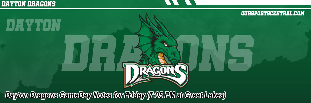 Dayton Dragons GameDay Notes for Friday (7:05 PM at Great Lakes)